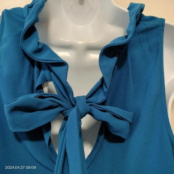 Mudpie Blue Ruffle Tie Neck Sleeveless size Medium Top Shirt - Picture 4 of 9